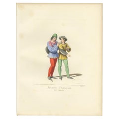 Antique Print of two Young French Men 15th Century, by Bonnard, 1860