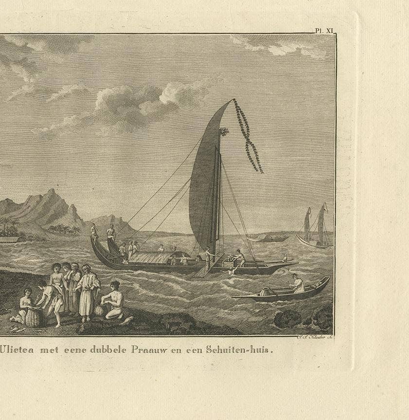 Antique Print of Ulietea in French Polynesia, Cook, 1803