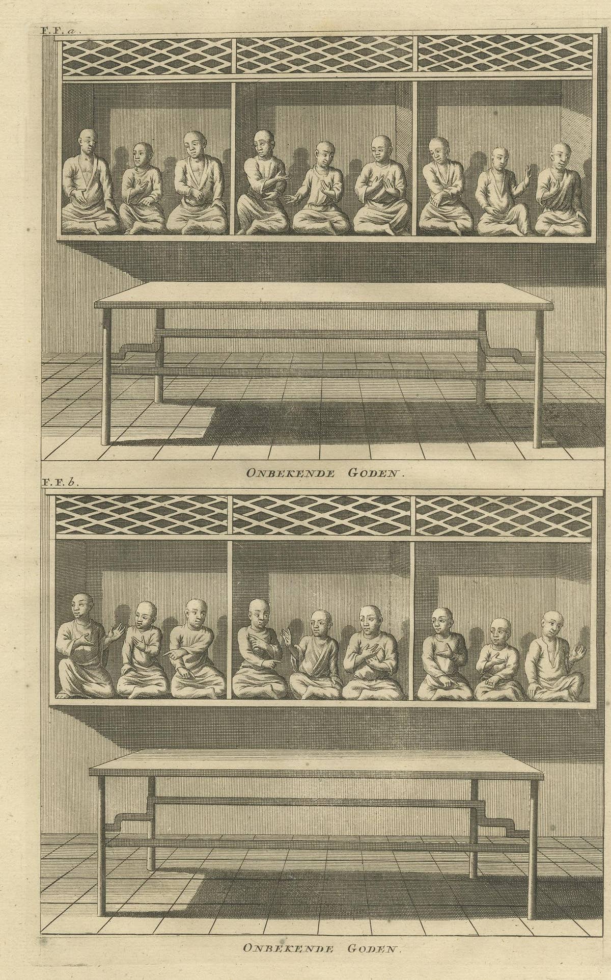 Antique Print of Unidentified Gods by Valentijn, 1726