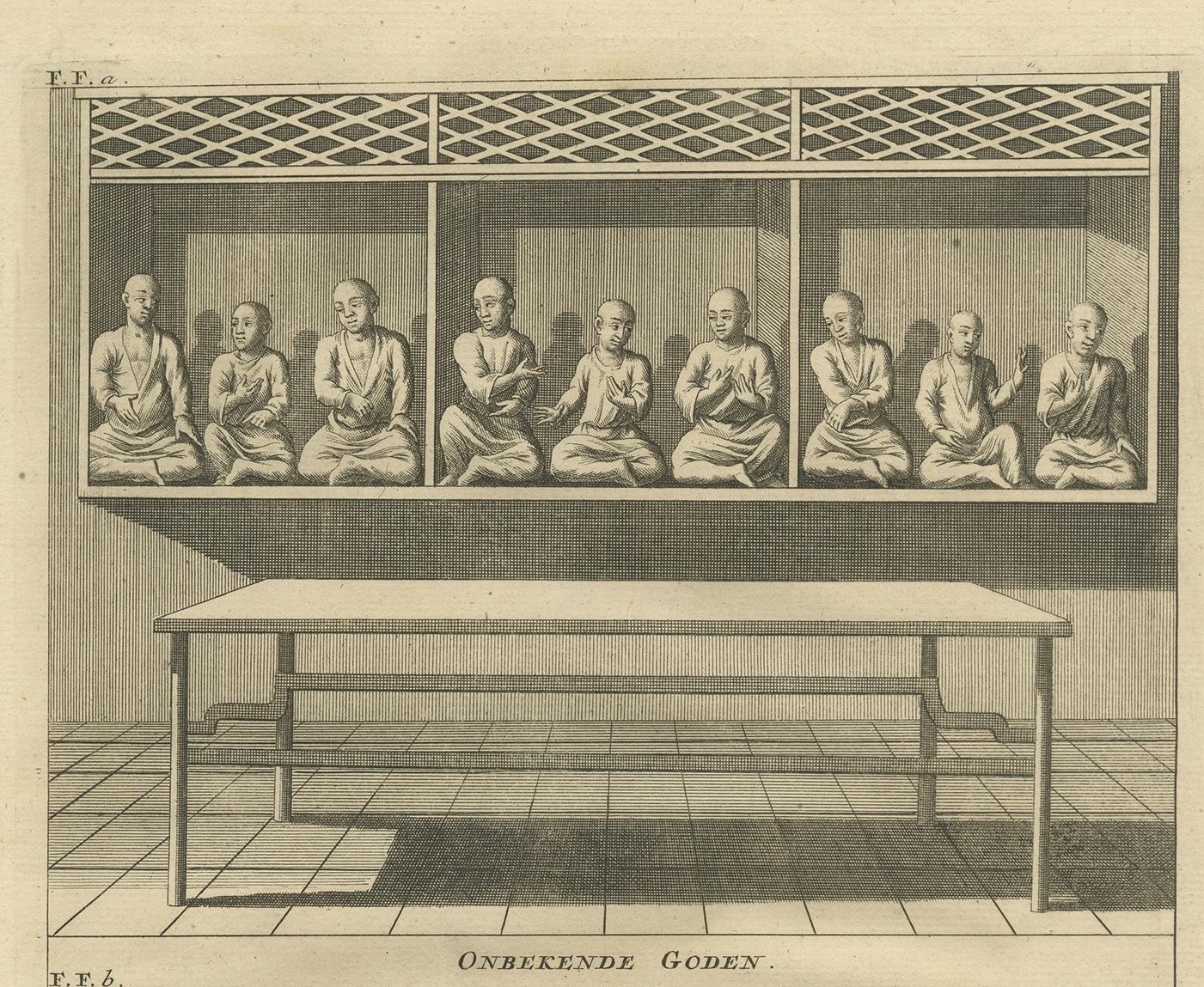 Dutch Antique Print of Unidentified Gods by Valentijn, 1726 For Sale