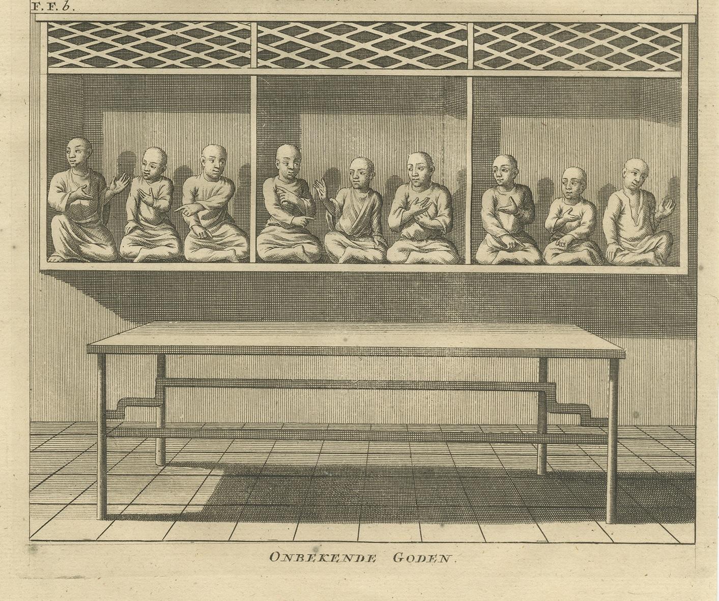 Engraved Antique Print of Unidentified Gods by Valentijn, 1726 For Sale