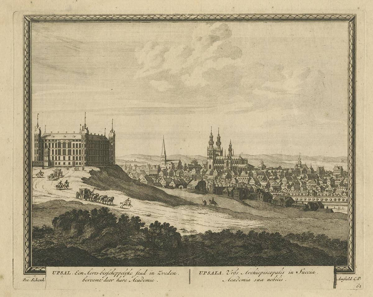 Antique Print of Uppsala by Schenk, circa 1700