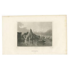 Antique Print of Varanasi in India, c.1850