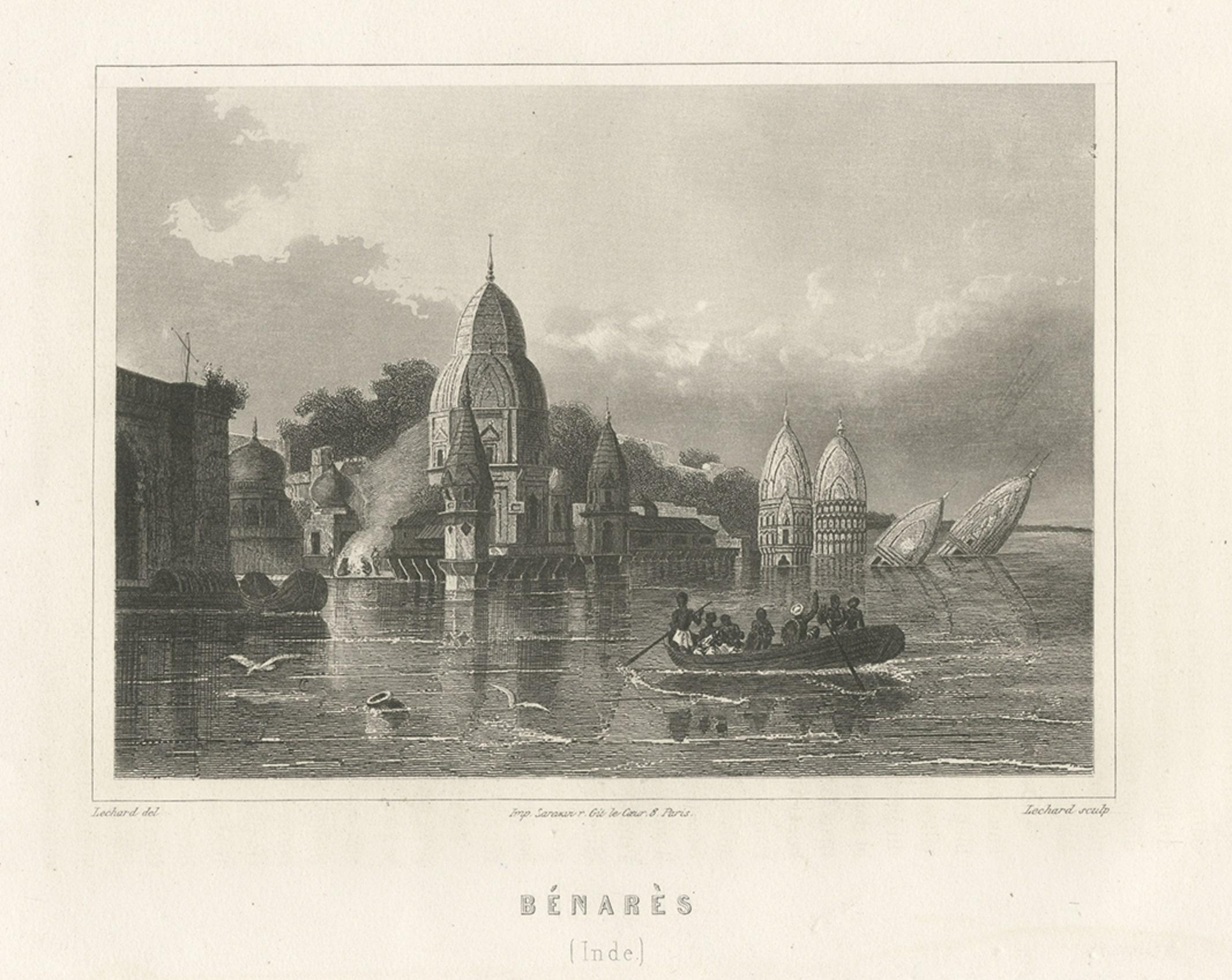 Paper Antique Print of Varanasi in India, c.1850 For Sale