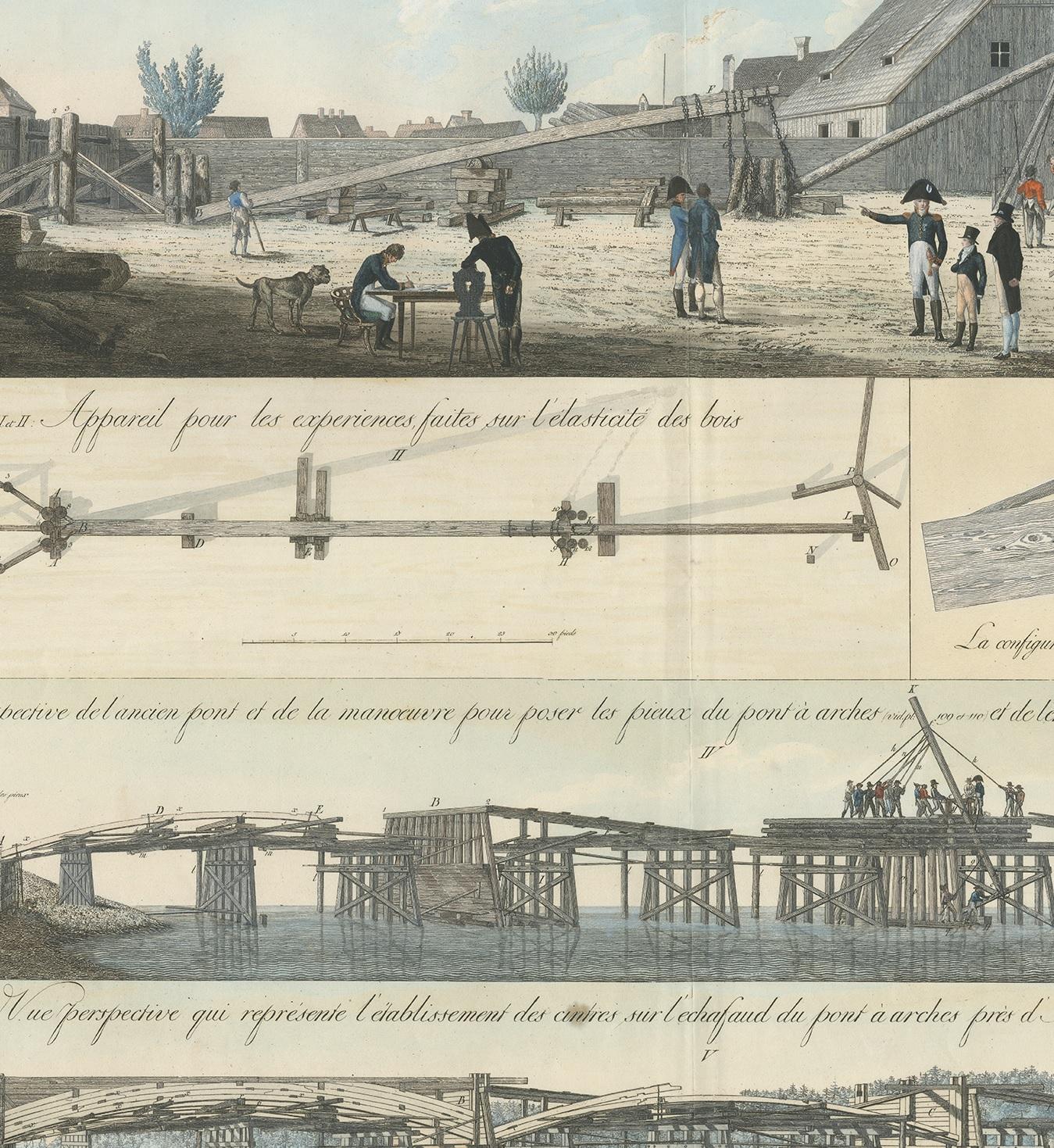 Antique Print of Various Bridge Constructions in the Napoleonic Era 'c.1810' In Good Condition For Sale In Langweer, NL