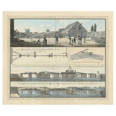 Antiker Druck verschiedener Brückenkonstruktionen in der napoleonischen Ära um 1810