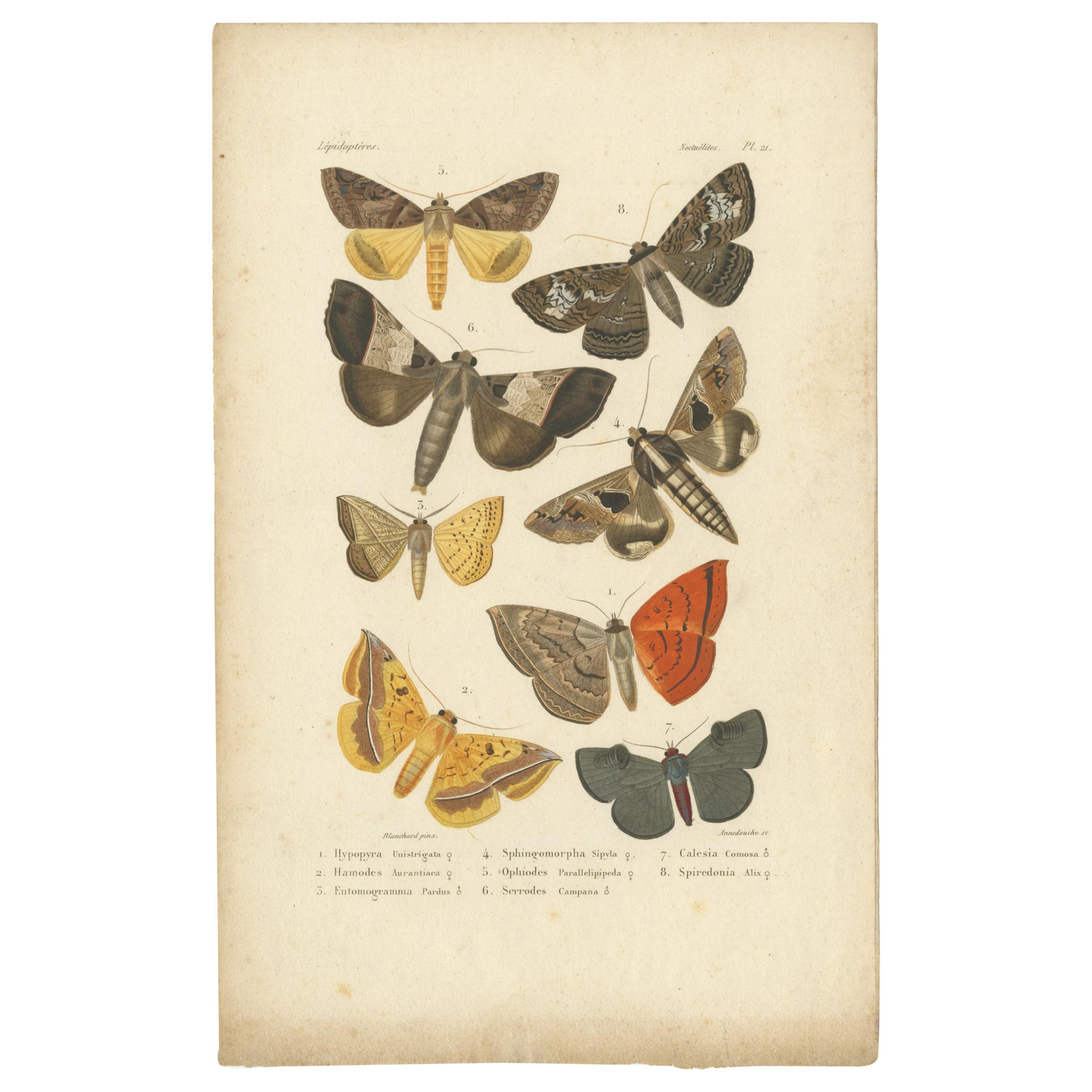 Antique Print of Various Butterflies and Moths by Boisduval, 1836