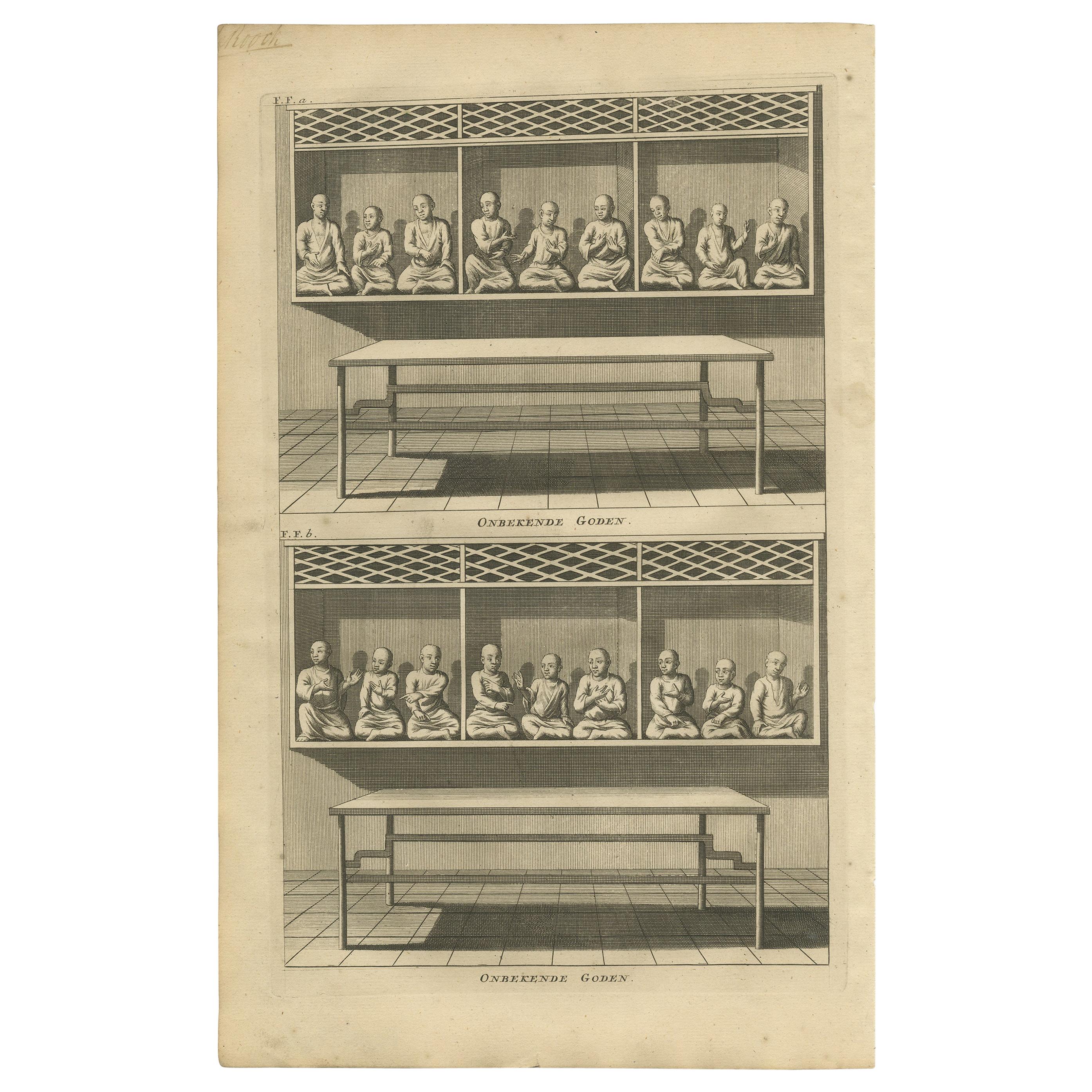 Antique Print of Various Chinese Gods by Valentijn, 1726 For Sale