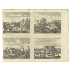 Antique Print of various Churches on Ceylon or Nowadays Sri Lanka, 1704
