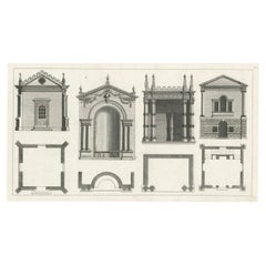 Antique Print of Various Designs for Garden Temples by Le Rouge, c.1785