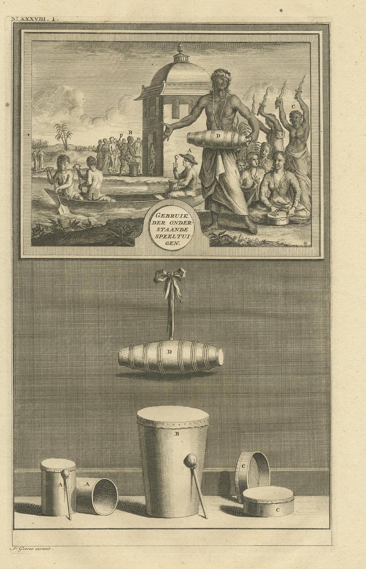 Antique Print of Various Drums by Valentijn '1726'