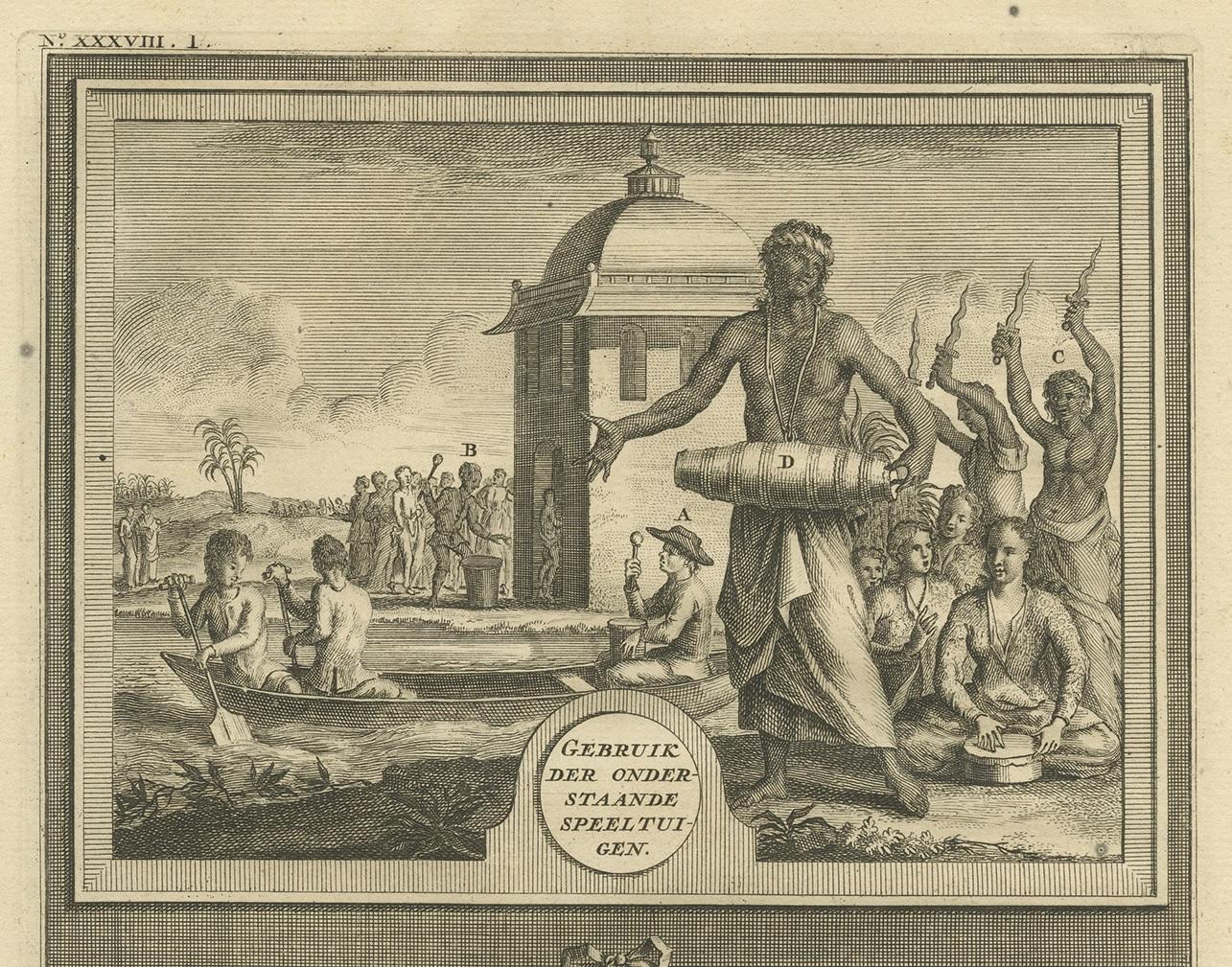 Antiker Druck verschiedener Trommeln von Valentijn '1726' im Zustand „Gut“ im Angebot in Langweer, NL