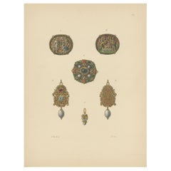 Antique Print of Various Gold Pendants by Hefner-Alteneck '1890'