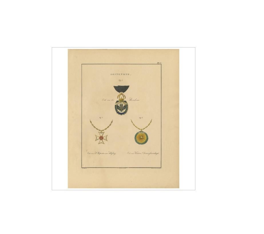 19th Century Antique Print of various Medals of Austria by G.L. de Rochemont, 1843 For Sale