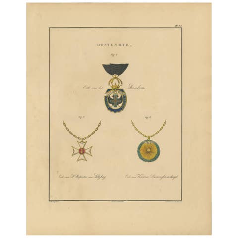 Antique Print of various Medals of Austria by G.L. de Rochemont, 1843