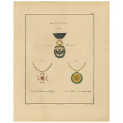 Antiker antiker Druck verschiedener Medaillen Österreichs von G.L. de Rochemont, 1843