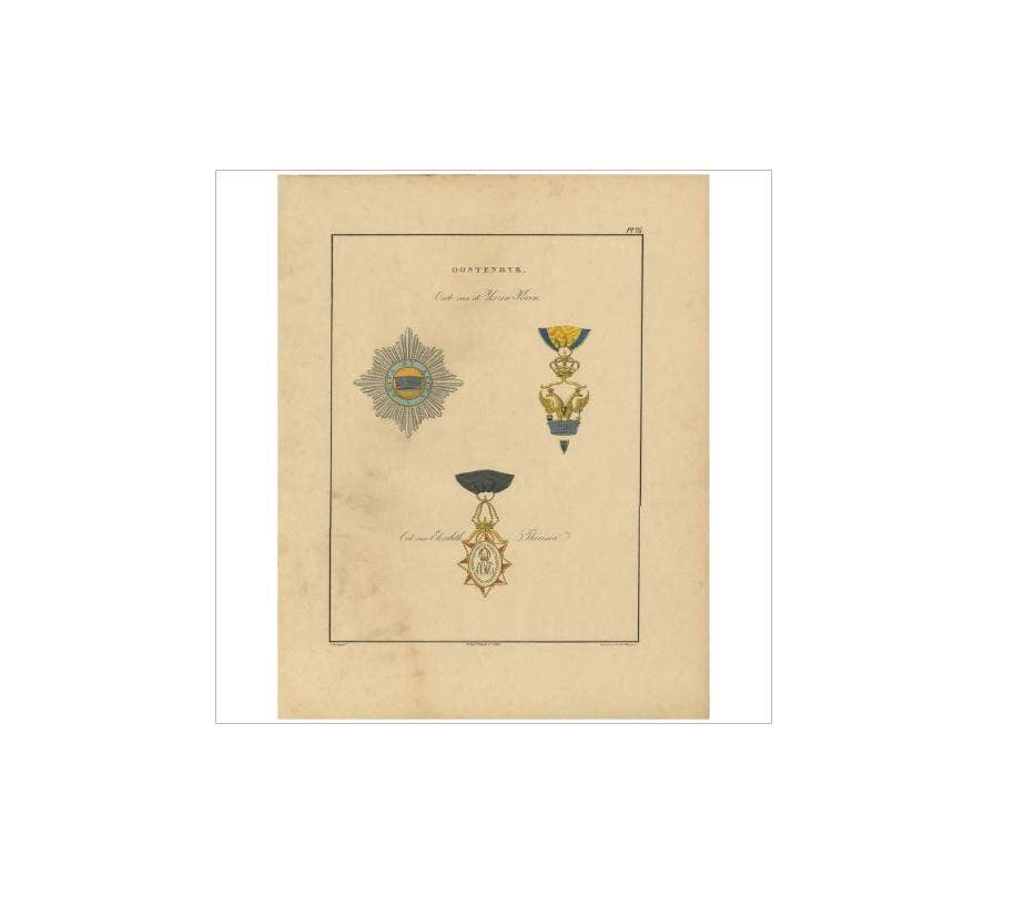 Antique Print of various Medals of Austria 'II' by G.L. de Rochemont, 1843