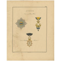 Antiker antiker Druck verschiedener Medaillen Österreichs „II“ von G.L. de Rochemont, 1843