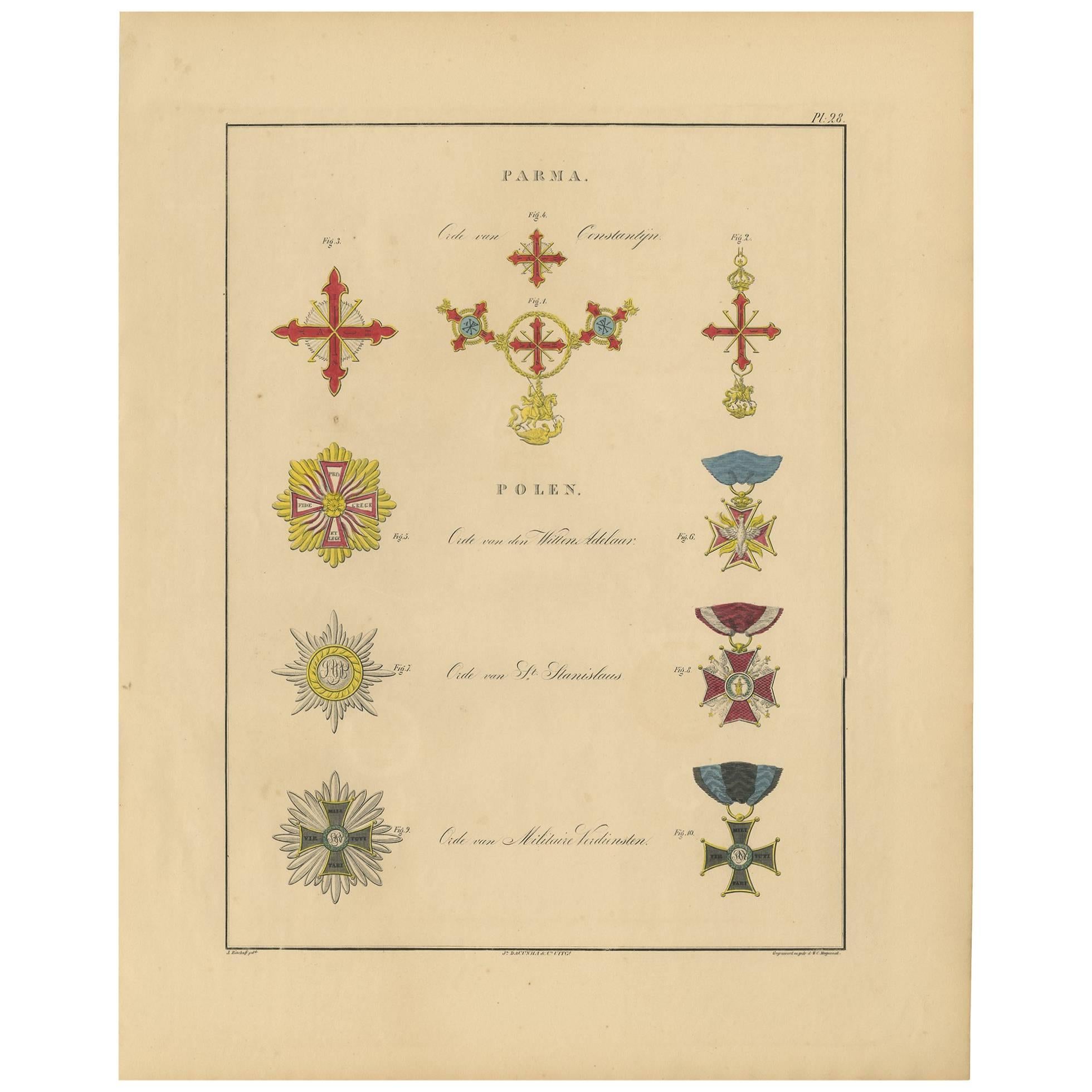 Antique Print of various Medals of Parma & Poland by G.L. de Rochemont, 1843