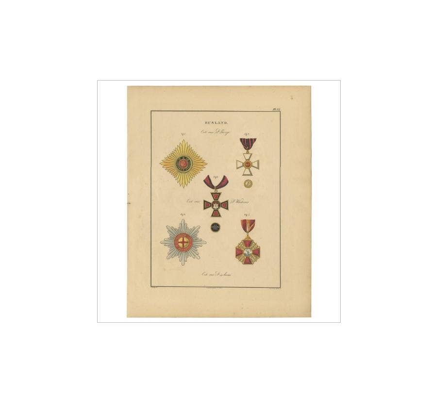 Antique Print of Various Medals of Russia by G.L. de Rochemont, 1843