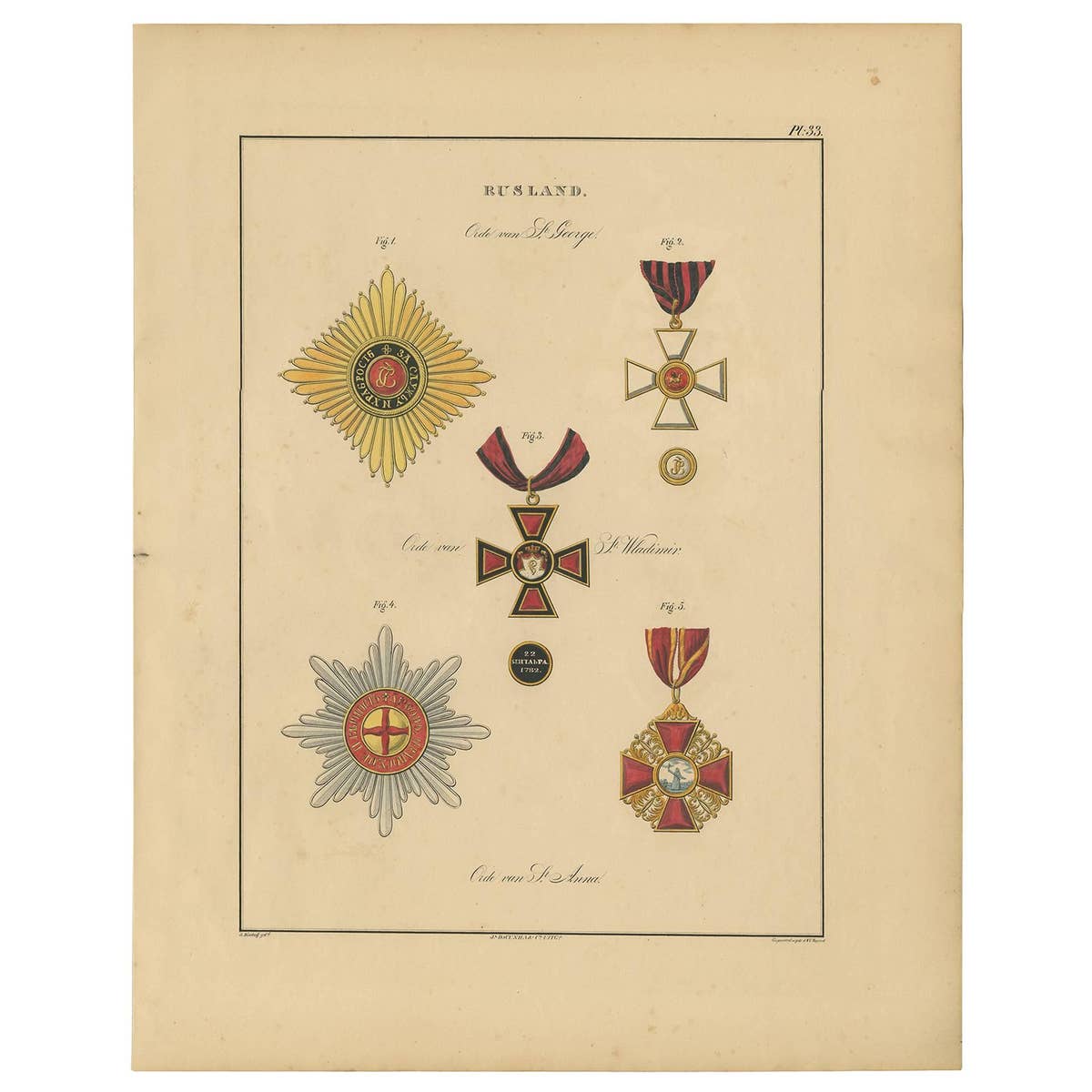 Antique Print of Various Medals of Russia by G.L. de Rochemont, 1843