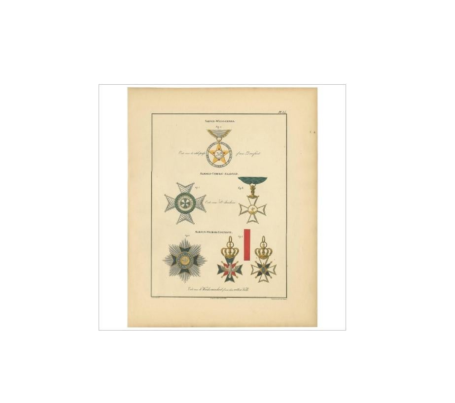 Antiker antiker Druck verschiedener Medaillons von Sakse und Weissenfels von Rochemont '1843' im Zustand „Gut“ im Angebot in Langweer, NL