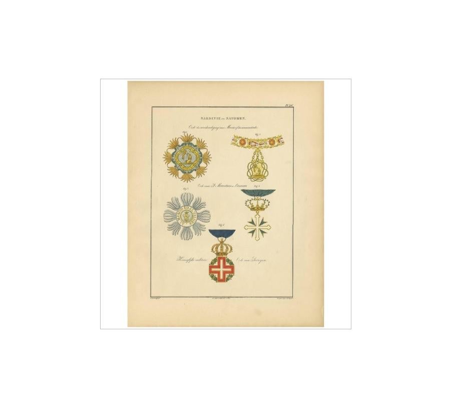 19th Century Antique Print of various Medals of Sardinia & Savoy by G.L. de Rochemont, 1843 For Sale