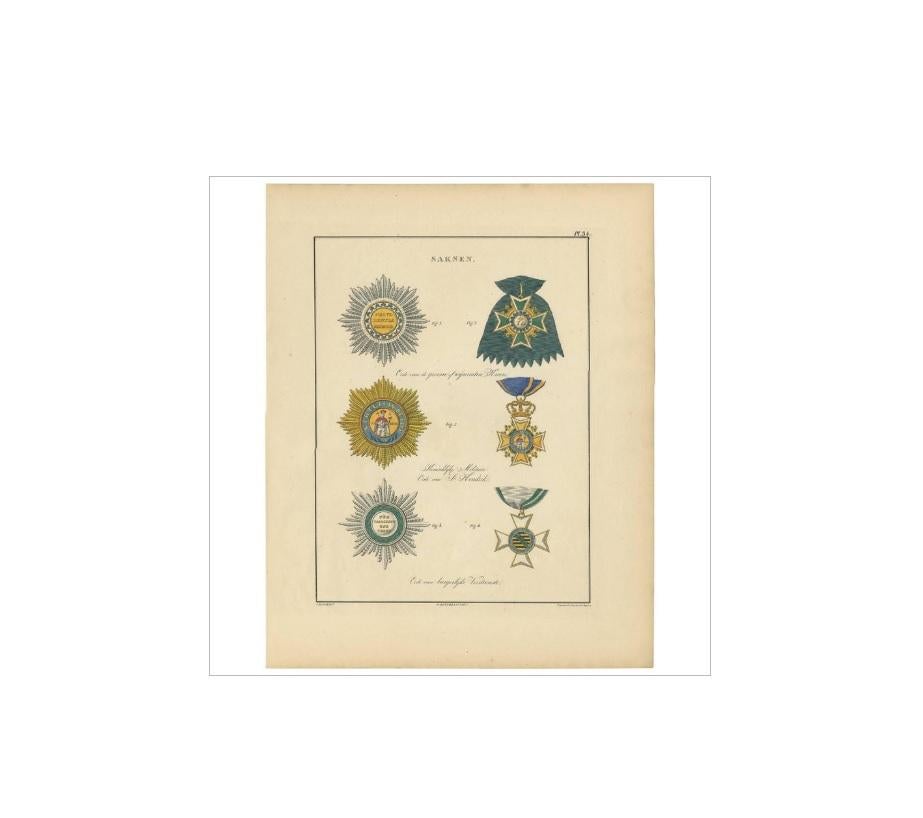 19th Century Antique Print of Various Medals of Saxony by G.L. de Rochemont, 1843 For Sale