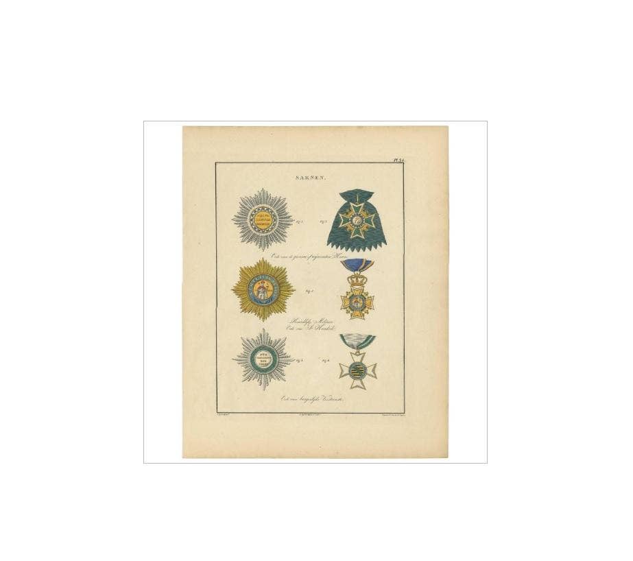 Antique Print of Various Medals of Saxony by G.L. de Rochemont, 1843