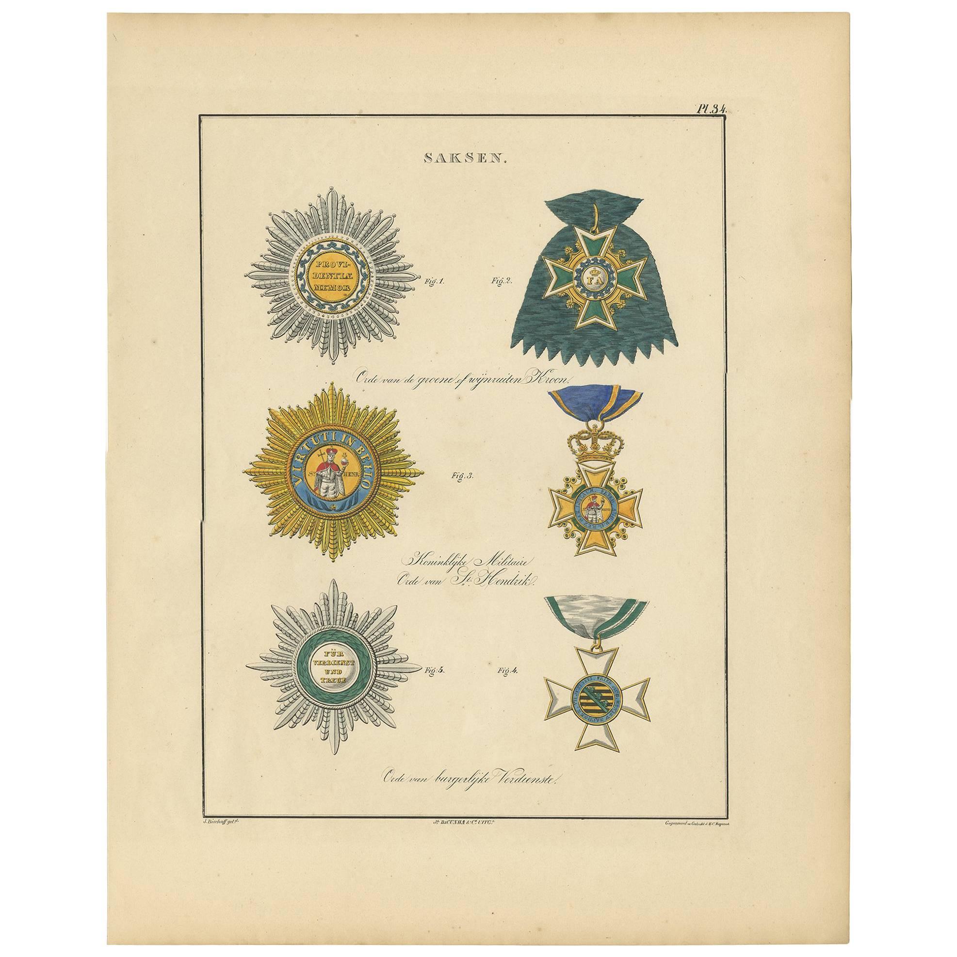 Antique Print of Various Medals of Saxony by G.L. de Rochemont, 1843 For Sale