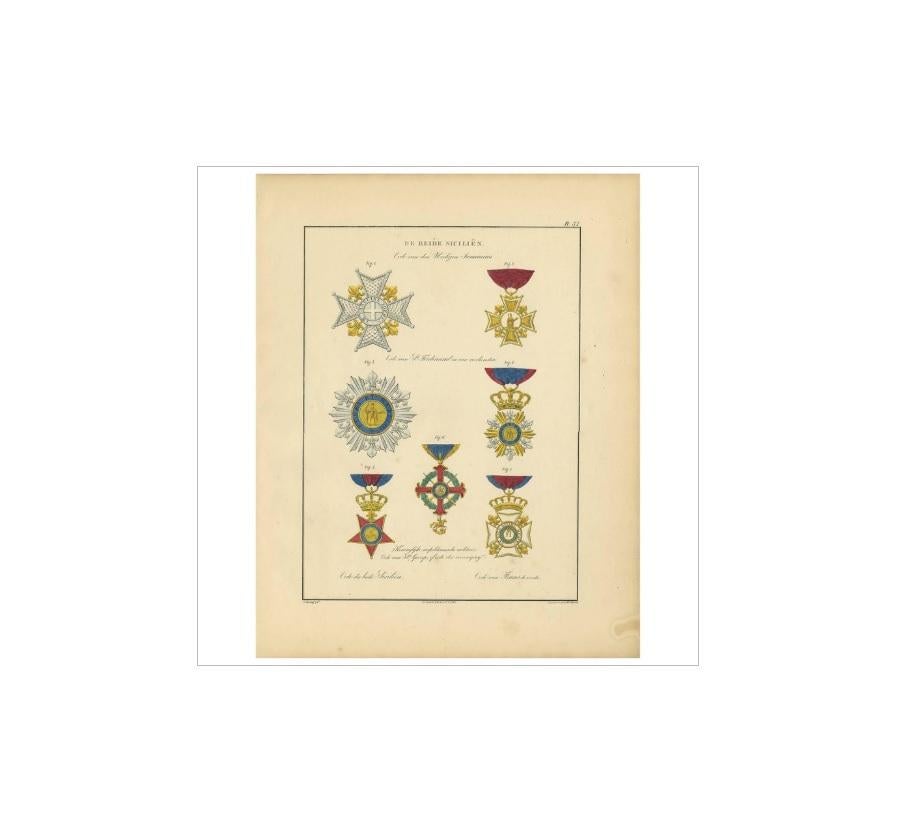 Grabado antiguo de varias medallas de Sicilia por G.L. de Rochemont, 1843 siglo XIX en venta
