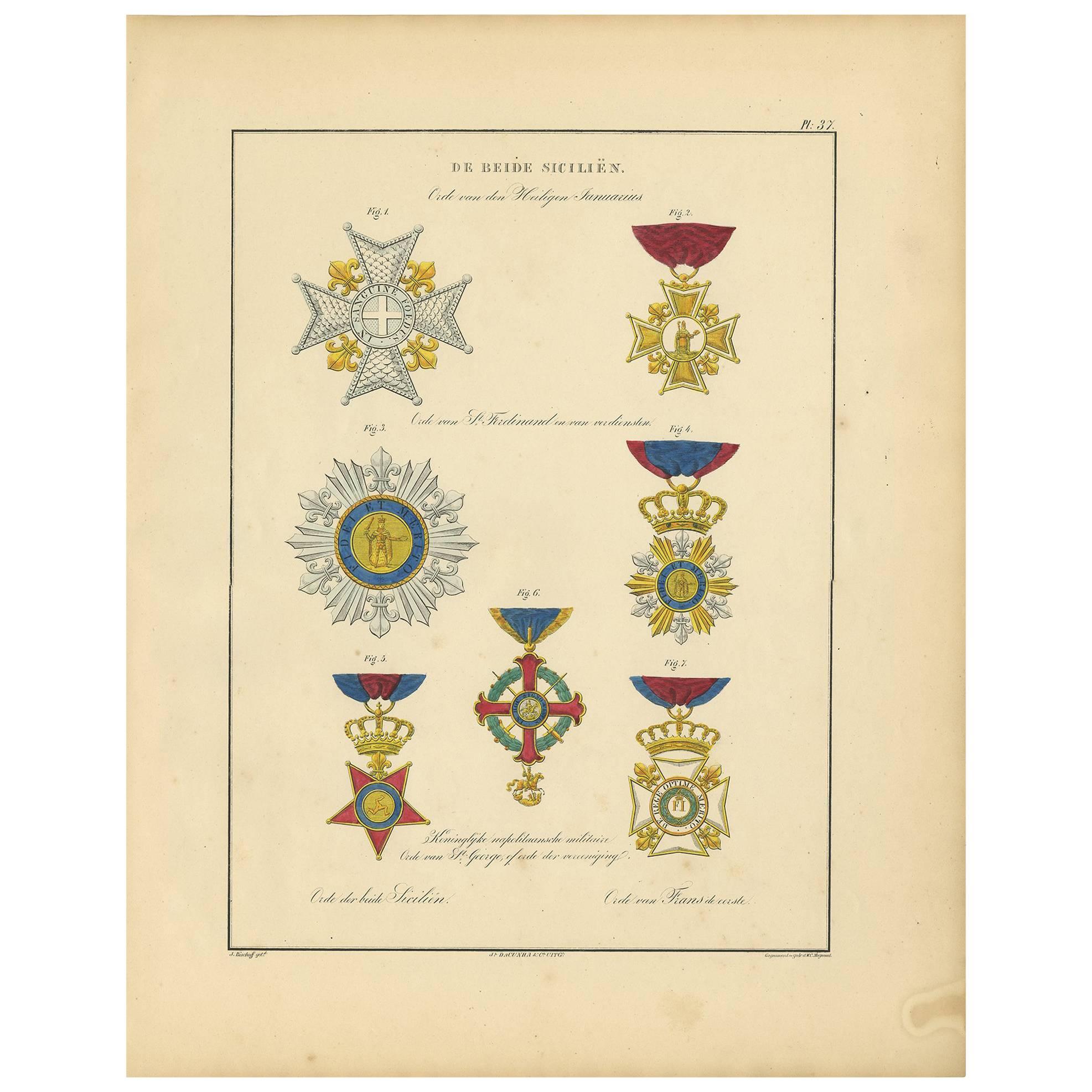 Antique Print of Various Medals of Sicily by G.L. de Rochemont, 1843 For Sale