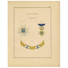 Rara stampa antica di varie medaglie di Svezia e Norvegia 'III', 1843