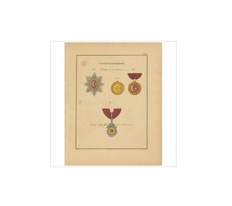 Antique Print of Various Medals of the Turkish Empire, 1843