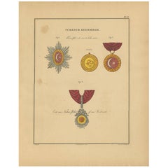 Stampa antica di varie medaglie dell'Impero Turco, 1843
