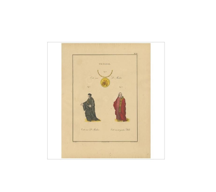 Impression ancienne de diverses médailles de Venise par G.L. de Rochemont, 1843 Bon état - En vente à Langweer, NL
