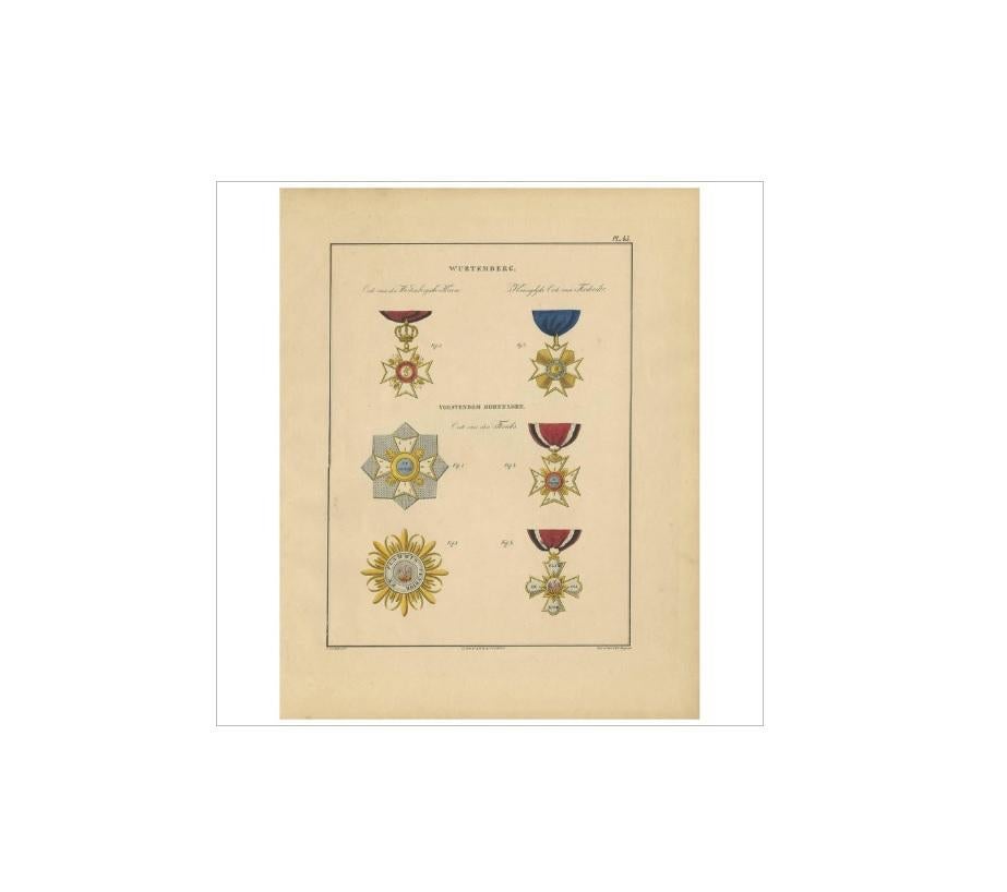 Antique Print of Various Medals of Wurttemberg by G.L. de Rochemont, 1843 In Good Condition For Sale In Langweer, NL