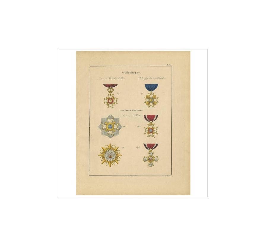 Antique Print of Various Medals of Wurttemberg by G.L. de Rochemont, 1843