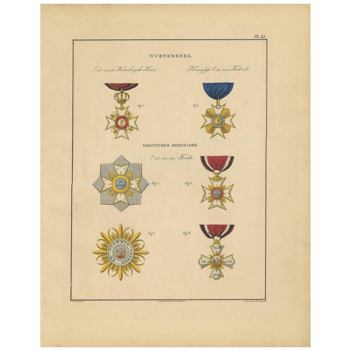 Antique Print of Various Medals of Wurttemberg by G.L. de Rochemont, 1843