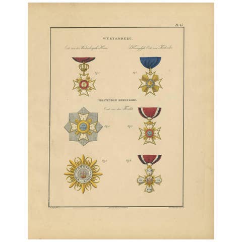 Antique Print of Various Medals of Wurttemberg by G.L. de Rochemont, 1843