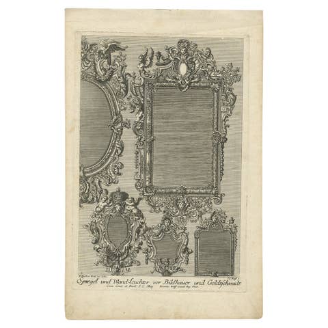 Antique Print of Various Mirrors, C.1700