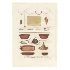 Stampa antica di vari oggetti delle Isole Caroline di Ferrario del 1831
