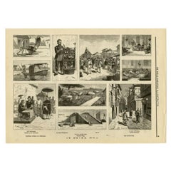 Antique Print of Various Scenes in China, circa 1900