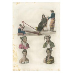 Antique Print of Various Scenes in Kupang by Ferrario, '1831'