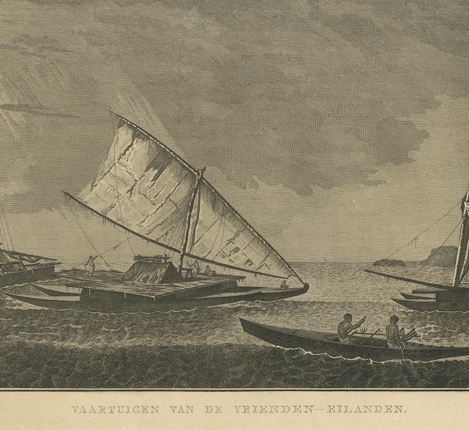 Impression ancienne de différents récipients des îles amicales par Cook, 1803 Bon état - En vente à Langweer, NL