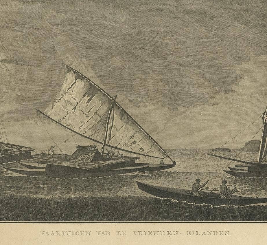 Antique Print of Various Vessels of the Friendly Islands by Cook, 1803