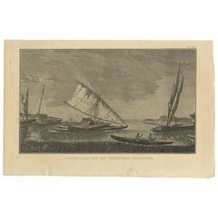 Impression ancienne de différents récipients des îles amicales par Cook, 1803