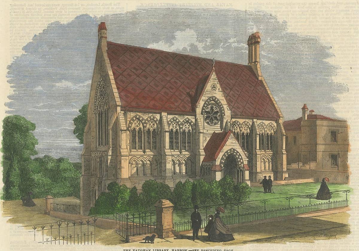 Antique Print of Vaughan Library, 1863