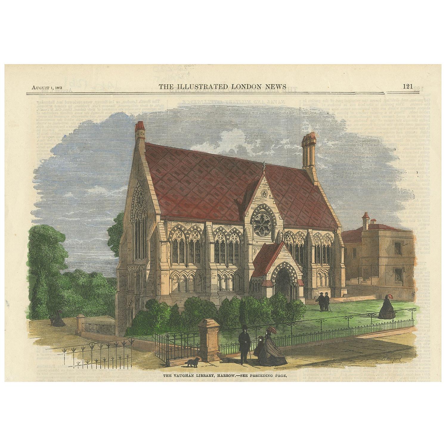 Antique Print of Vaughan Library, 1863