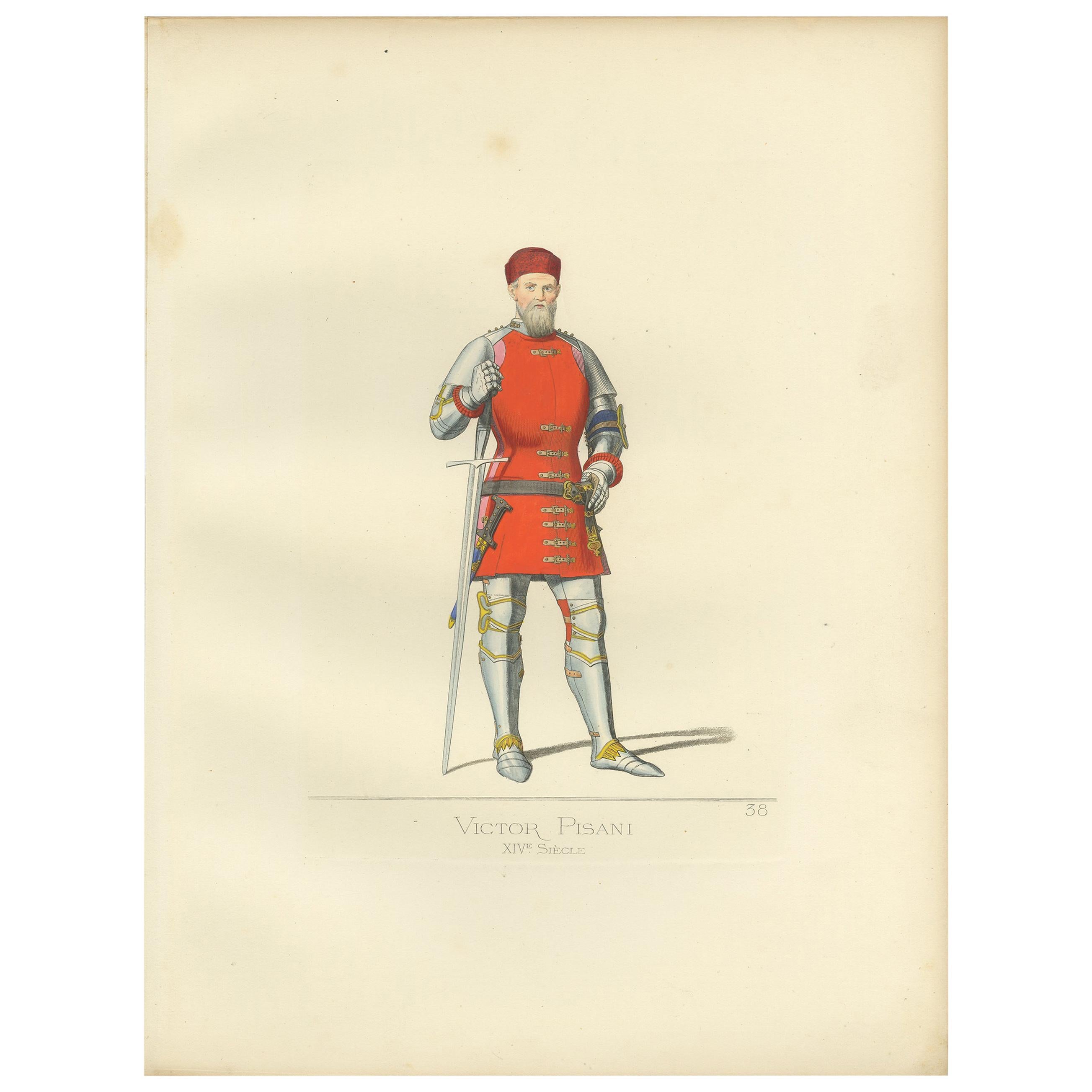 Antique Print of Vettor Pisani, 14th Century Venetian Admiral, by Bonnard, 1860 For Sale